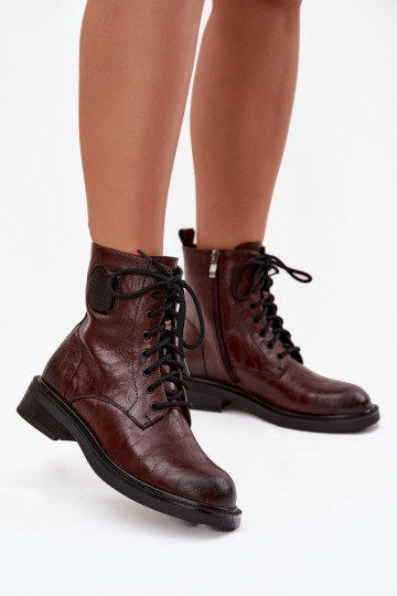 Peau Bottines de travail Féminin Avec des décorations Detalem Il fautciejka K7180-01 marron 2