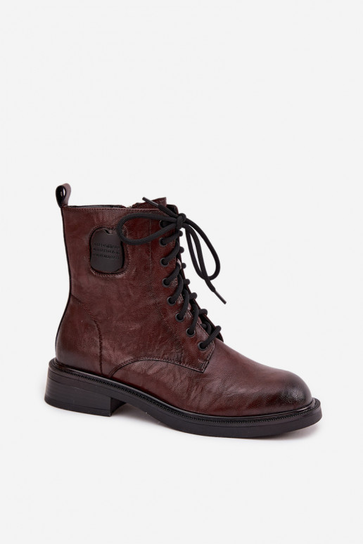 Peau Bottines de travail Féminin Avec des décorations Detalem Il fautciejka K7180-01 marron Peau Bottines de travail Féminin Avec des décorations Detalem Il fautciejka K7180-01 marron