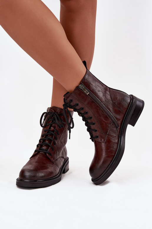 Peau Bottines de travail Féminin Avec des décorations Detalem Il fautciejka K7180-01 marron Peau Bottines de travail Féminin Avec des décorations Detalem Il fautciejka K7180-01 marron
