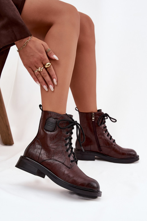 Peau Bottines de travail Féminin Avec des décorations Detalem Il fautciejka K7180-01 marron Peau Bottines de travail Féminin Avec des décorations Detalem Il fautciejka K7180-01 marron