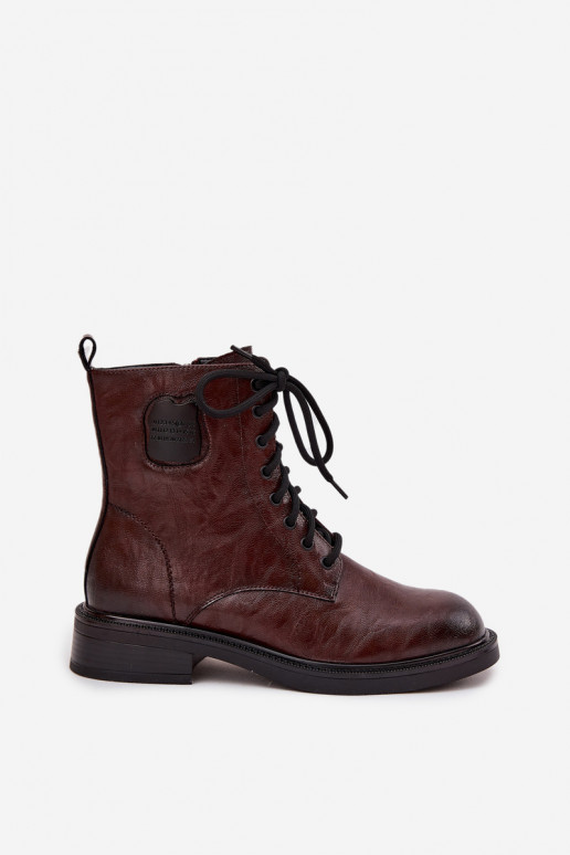 Peau Bottines de travail Féminin Avec des décorations Detalem Il fautciejka K7180-01 marron Peau Bottines de travail Féminin Avec des décorations Detalem Il fautciejka K7180-01 marron