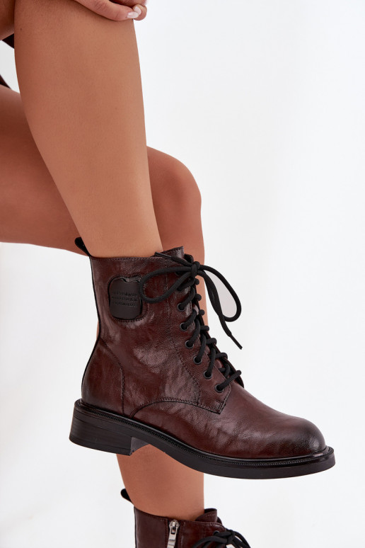 Leer Enkellaarsjes voor Inerknemers Dames Met sierlijk Detalem Het heeftciejka K7180-01 bruine kleur Leer Enkellaarsjes voor Inerknemers Dames Met sierlijk Detalem Het heeftciejka K7180-01 bruine kleur