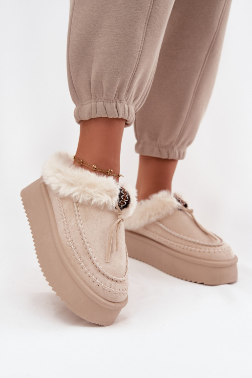 Schneestiefel Feminin mit Pelzmantel mit einer Plattform Beige Rosmira Schneestiefel Feminin mit Pelzmantel mit einer Plattform Beige Rosmira