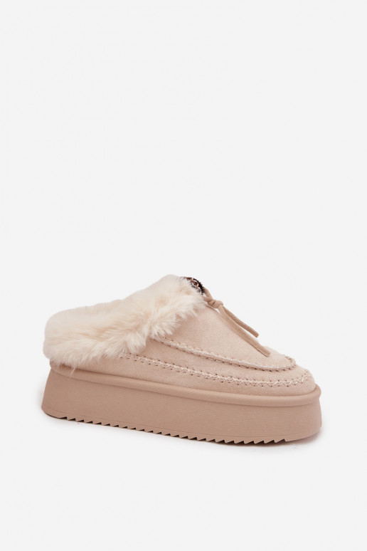 Schneestiefel Feminin mit Pelzmantel mit einer Plattform Beige Rosmira Schneestiefel Feminin mit Pelzmantel mit einer Plattform Beige Rosmira