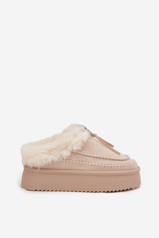 Schneestiefel Feminin mit Pelzmantel mit einer Plattform Beige Rosmira Schneestiefel Feminin mit Pelzmantel mit einer Plattform Beige Rosmira