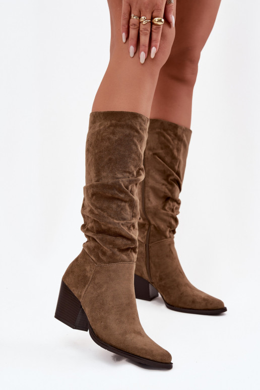 Damenstiefel Mit gekräuseltem Oberteil mit Absätzen sich Zuarm laufen grüne Farbe Paelina Damenstiefel Mit gekräuseltem Oberteil mit Absätzen sich Zuarm laufen grüne Farbe Paelina