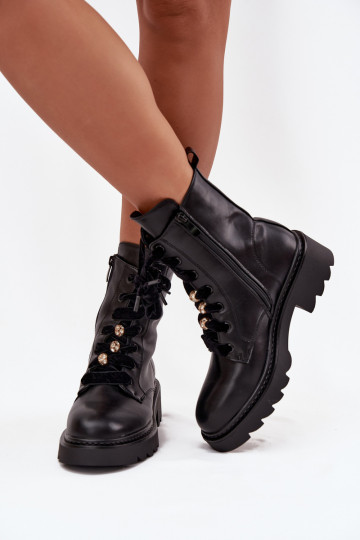 Bottines pour femmes noires avec des lacets décoratifs Elindra 2