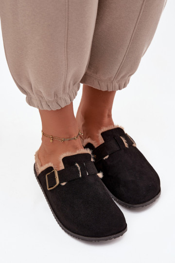 Chaussons Sabots Féminin réchauffer avec de la fourrure à l intérieur avec boucles couleur noire Sylisse