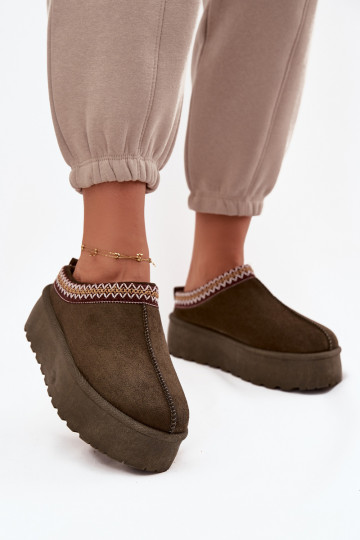 SneeuIn laarzen Dames Met sierlijk Haftem kaki kleuren Jenira