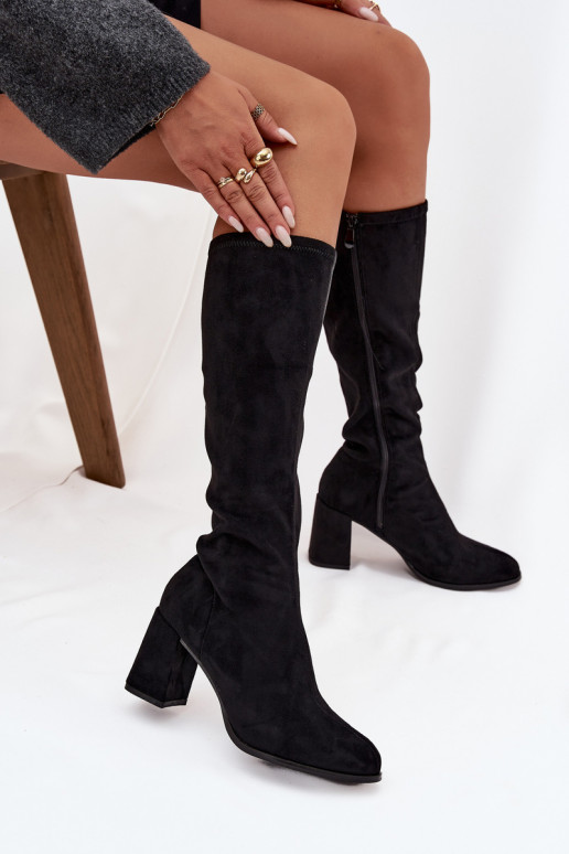 bottes pour femmes avec des talonsen daim écologiqueu couleur noire Yelisse bottes pour femmes avec des talonsen daim écologiqueu couleur noire Yelisse
