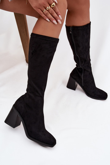 Bottes longues pour femmes sur talons énormes en daim synthétique, couleur noire Traven