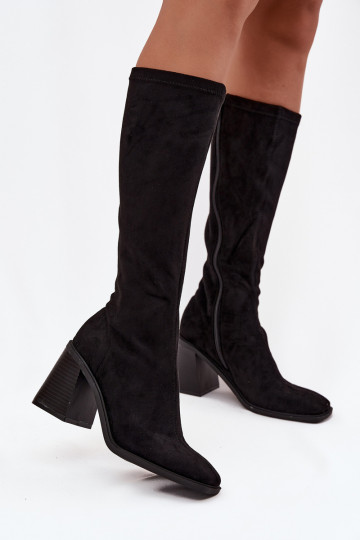 Bottes longues pour femmes sur talons énormes en daim synthétique, couleur noire Traven 2