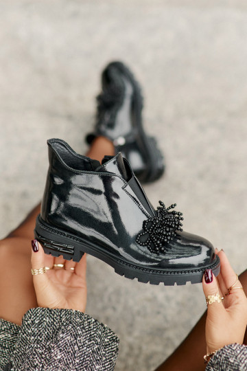 Leer met lakeffect Laarzen met ornamenten opInarmen D&A LZ42-036 zInart