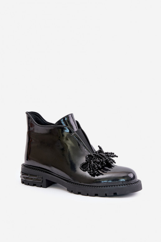 Haut mit Lackeffekt Stiefel mit Ornamenten sich Zuarm laufen D&A LZ42-036 schZuarze Farbe Haut mit Lackeffekt Stiefel mit Ornamenten sich Zuarm laufen D&A LZ42-036 schZuarze Farbe