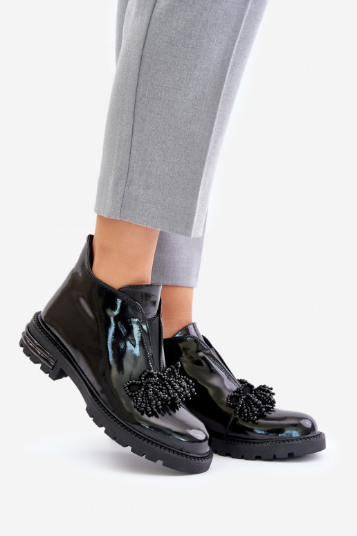 Haut mit Lackeffekt Stiefel mit Ornamenten sich Zuarm laufen D&A LZ42-036 schZuarze Farbe Haut mit Lackeffekt Stiefel mit Ornamenten sich Zuarm laufen D&A LZ42-036 schZuarze Farbe