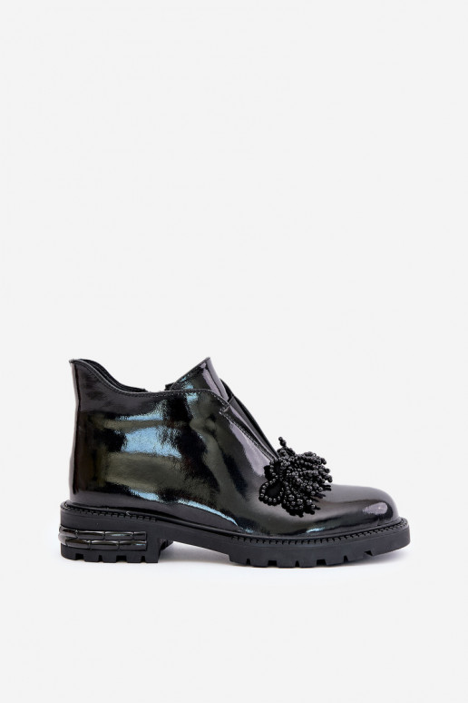 Haut mit Lackeffekt Stiefel mit Ornamenten sich Zuarm laufen D&A LZ42-036 schZuarze Farbe Haut mit Lackeffekt Stiefel mit Ornamenten sich Zuarm laufen D&A LZ42-036 schZuarze Farbe