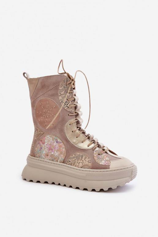 Leer Suede schoenen met platform opInarmen Het heeftciejka 06565-04 beige Leer Suede schoenen met platform opInarmen Het heeftciejka 06565-04 beige