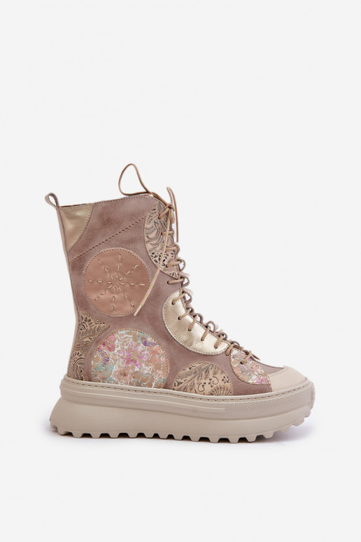 Leer Suede schoenen met platform opInarmen Het heeftciejka 06565-04 beige Leer Suede schoenen met platform opInarmen Het heeftciejka 06565-04 beige