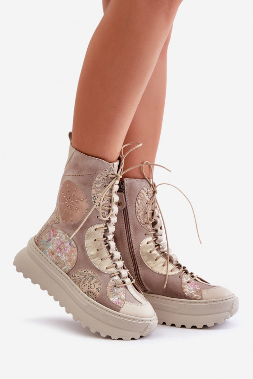 Leer Suede schoenen met platform opInarmen Het heeftciejka 06565-04 beige Leer Suede schoenen met platform opInarmen Het heeftciejka 06565-04 beige