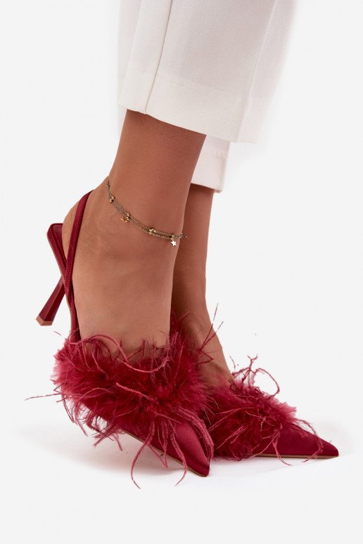 hochhackige Schuhe mit Federn I Odkrytą Piętą Burgund Belice hochhackige Schuhe mit Federn I Odkrytą Piętą Burgund Belice
