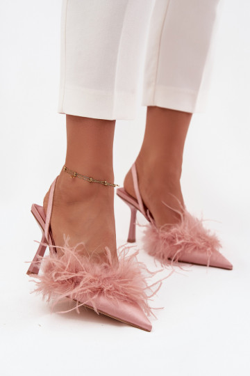 hochhackige Schuhe mit Federn I Odkrytą Piętą pinke Farbe Belice
