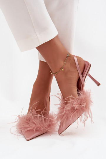 hochhackige Schuhe mit Federn I Odkrytą Piętą pinke Farbe Belice 2