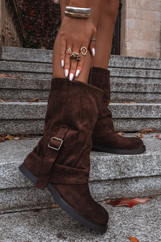 bottes pour femmesDANSyÀiniętą CholeÀką Mi-mollet avec boucles CzekoladoÀe Minelle