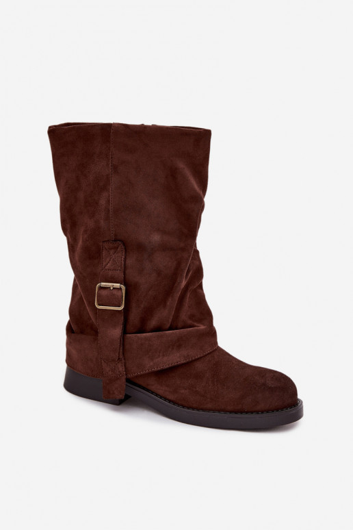 bottes pour femmesDANSyÀiniętą CholeÀką Mi-mollet avec boucles CzekoladoÀe Minelle