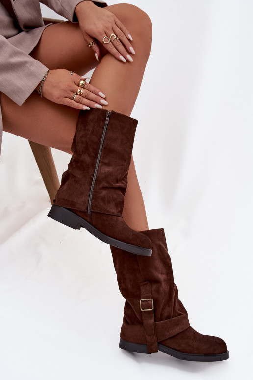 bottes pour femmesDANSyÀiniętą CholeÀką Mi-mollet avec boucles CzekoladoÀe Minelle