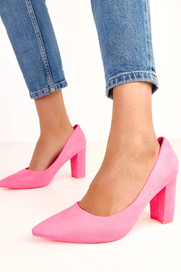 Roze kunstsuède hoge hakken... 2