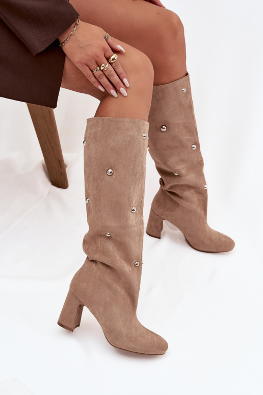 Bottes chaudes avec des talons Avec des décorationsi Detalami beige Lucinda Bottes chaudes avec des talons Avec des décorationsi Detalami beige Lucinda