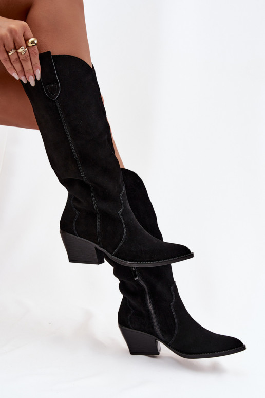 Peau en daim bottes style coÀ-boy Féminin réchauffer couleur noire Urselle Peau en daim bottes style coÀ-boy Féminin réchauffer couleur noire Urselle