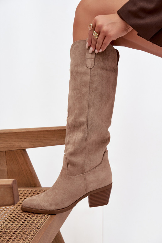 laarzen coInboystijl Dames met hakkenvan eco-suèdeu beige Esmira laarzen coInboystijl Dames met hakkenvan eco-suèdeu beige Esmira
