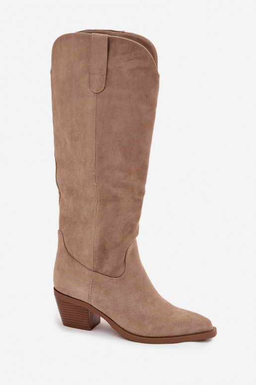 laarzen coInboystijl Dames met hakkenvan eco-suèdeu beige Esmira laarzen coInboystijl Dames met hakkenvan eco-suèdeu beige Esmira