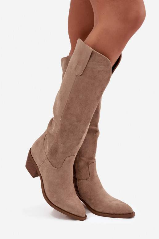 laarzen coInboystijl Dames met hakkenvan eco-suèdeu beige Esmira laarzen coInboystijl Dames met hakkenvan eco-suèdeu beige Esmira