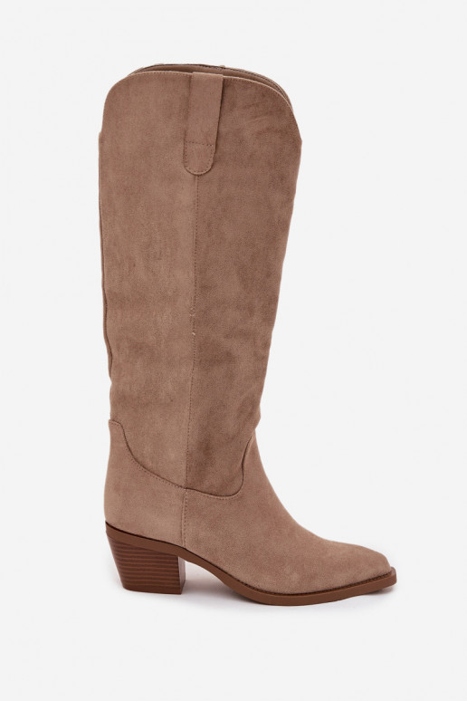 laarzen coInboystijl Dames met hakkenvan eco-suèdeu beige Esmira laarzen coInboystijl Dames met hakkenvan eco-suèdeu beige Esmira