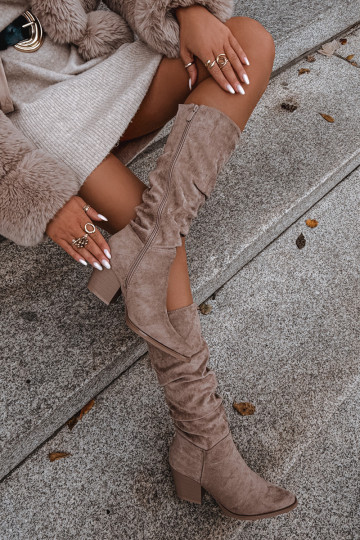 Damenstiefel Mit gekräuseltem Oberteil mit Absätzen sich Zuarm laufen Beige Paelina