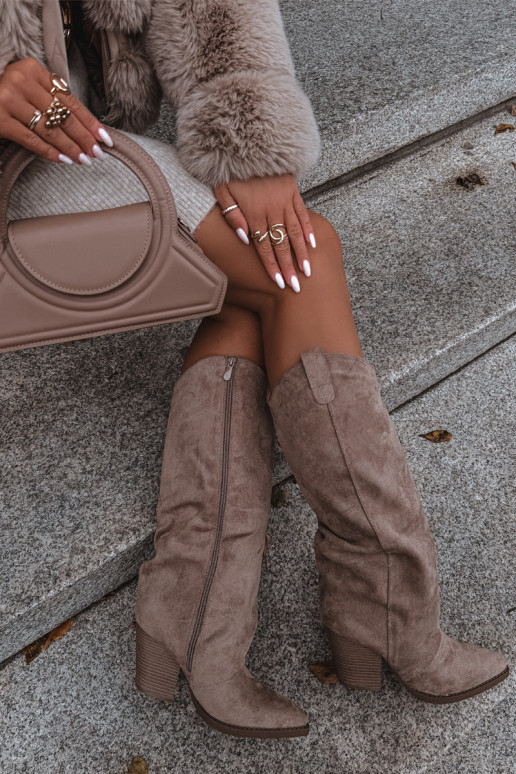 sich Zuarm laufen Stiefel CoZuboy-Stil mit Absätzenaus Öko-INildlederu Beige Es mussvine