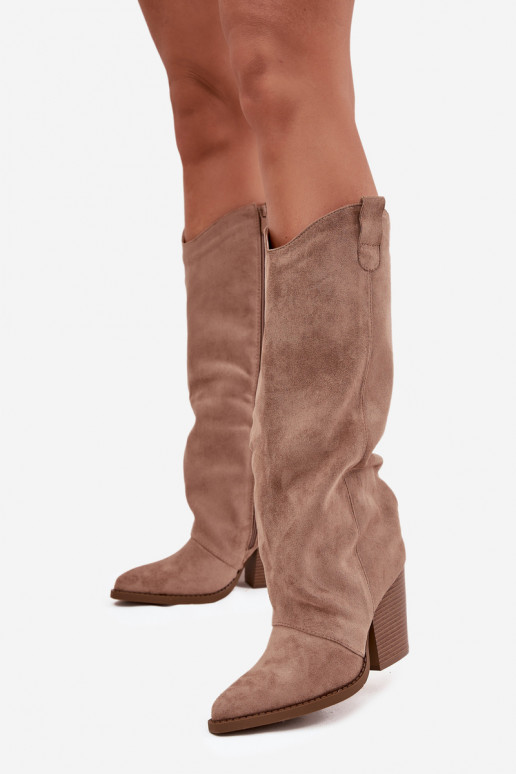 sich Zuarm laufen Stiefel CoZuboy-Stil mit Absätzenaus Öko-INildlederu Beige Es mussvine