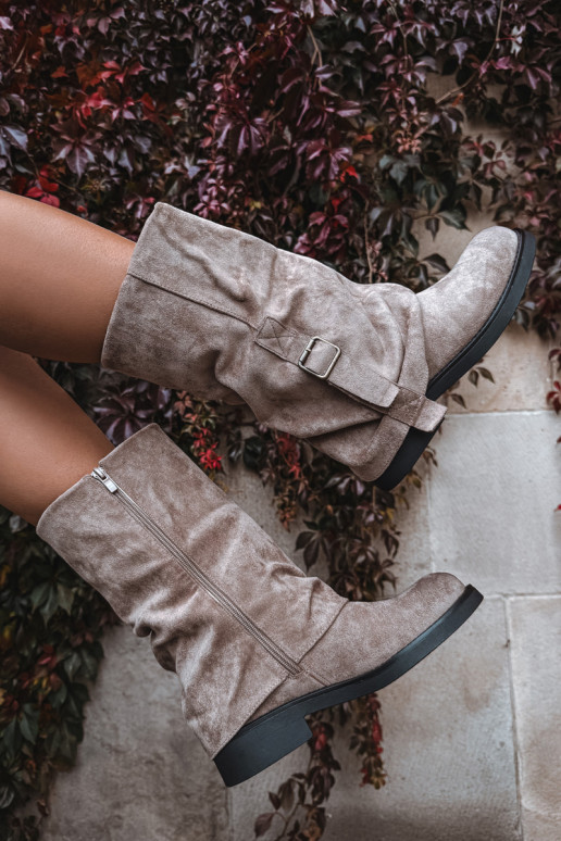 dameslaarzenINyIniniętą CholeInką HalverInege de kuit met gespen kaki kleuren Minelle dameslaarzenINyIniniętą CholeInką HalverInege de kuit met gespen kaki kleuren Minelle