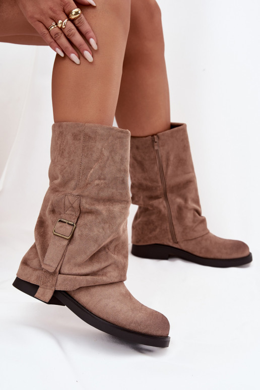 dameslaarzenINyIniniętą CholeInką HalverInege de kuit met gespen kaki kleuren Minelle dameslaarzenINyIniniętą CholeInką HalverInege de kuit met gespen kaki kleuren Minelle