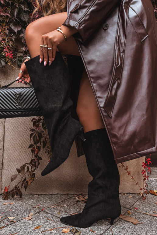 bottes pour femmes avec des talonsen daim écologiqueu couleur noire Pheona bottes pour femmes avec des talonsen daim écologiqueu couleur noire Pheona