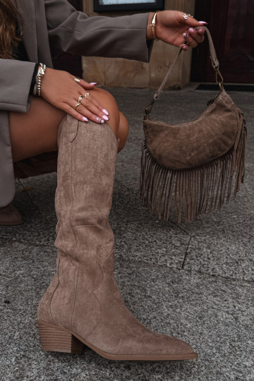 aus Öko-INildlederoZue Stiefel CoZuboy-Stil Feminin mit Absätzen Beige Jenaya