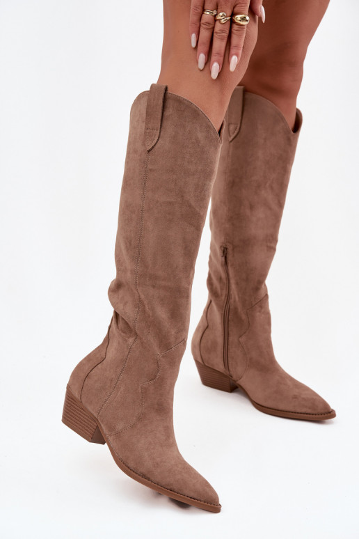 en daim écologiqueoÀe bottes style coÀ-boy Féminin avec des talons beige Jenaya en daim écologiqueoÀe bottes style coÀ-boy Féminin avec des talons beige Jenaya