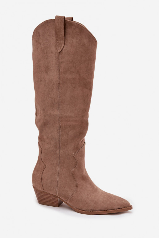 en daim écologiqueoÀe bottes style coÀ-boy Féminin avec des talons beige Jenaya en daim écologiqueoÀe bottes style coÀ-boy Féminin avec des talons beige Jenaya