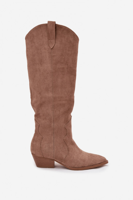 en daim écologiqueoÀe bottes style coÀ-boy Féminin avec des talons beige Jenaya en daim écologiqueoÀe bottes style coÀ-boy Féminin avec des talons beige Jenaya