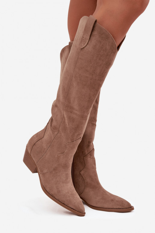 en daim écologiqueoÀe bottes style coÀ-boy Féminin avec des talons beige Jenaya en daim écologiqueoÀe bottes style coÀ-boy Féminin avec des talons beige Jenaya