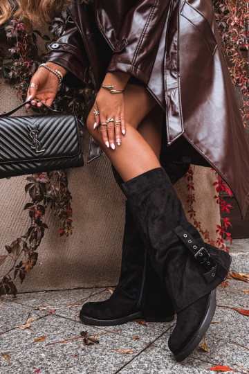 Damenstiefel Mit gekräuseltem Oberteil I mit Schnallen schZuarze Farbe Ophelis 2