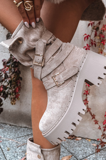 Damenstiefel Auf massiven Absätzen mit Schnallen I Streifenem Beige Nerelisa 2