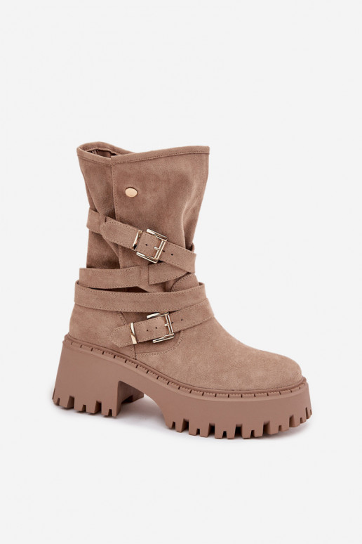 Dameslaarzen Op enorme hakken met gespen I Strepenem beige Nerelisa Dameslaarzen Op enorme hakken met gespen I Strepenem beige Nerelisa